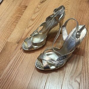 Audrey Brooke gold dressy high heel sandals
